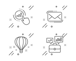 Graph chart, Air balloon and Messenger mail line icons set. Business portfolio sign. Get report, Sky travelling, New e-mail. Job interview. Education set. Line graph chart outline icon. Vector