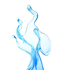 Splash of clear blue liquid, water. 3d illustration, 3d rendering.