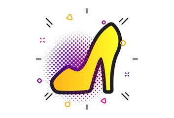 Women sign. Halftone dots pattern. Women's shoe icon. High heels shoe symbol. Classic flat footwear icon. Vector
