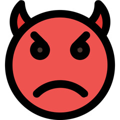 angry devil face emoticon with pair of horn