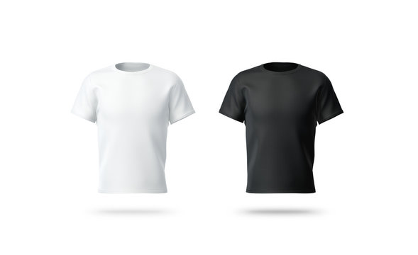 Blank black and white t-shirt mockup, isolated, front view, 3d rendering. Empty socer uniform mock up. Clear woman or man garment with sleeve for logo template.