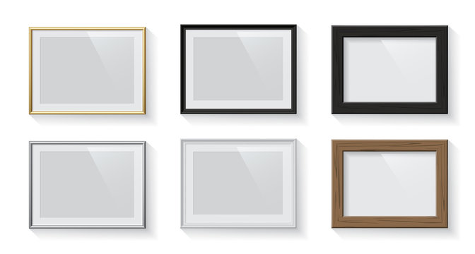Horizontal rectangle picture or photo frames set isolated on white background. Vector design elements.
