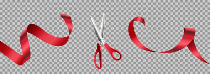 Fotobehang Red scissors cut ribbon realistic illustration © backup16