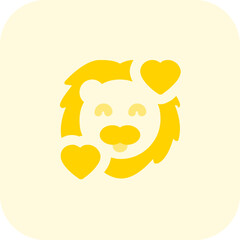 Smiling lion with hearts revolving around face emoticon