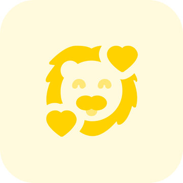 Smiling lion with hearts revolving around face emoticon