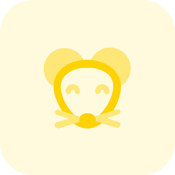 Smiling mouse emoticon with mustache on face