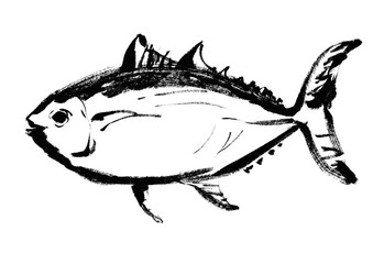 鮪　まぐろ　手書き　挿絵　美味しい　マグロ　日本食　カット　筆書き　手描き　カットイラスト　筆描き　