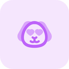 Romantic happy puppy with heart eyes in love emoji