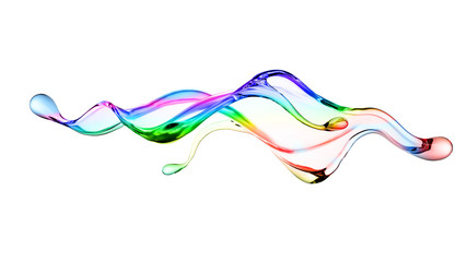 Splash of multi-colored transparent liquid. 3d illustration, 3d rendering.