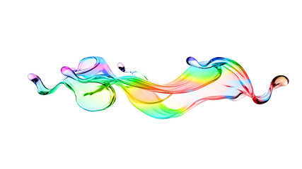 Splash of multi-colored transparent liquid. 3d illustration, 3d rendering.