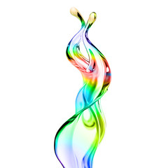 Splash of multi-colored transparent liquid. 3d illustration, 3d rendering.