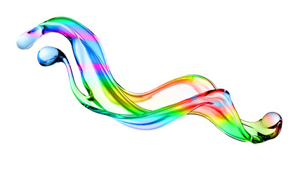 Splash of multi-colored transparent liquid. 3d illustration, 3d rendering.