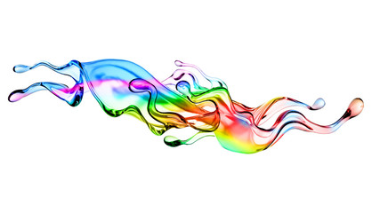 Splash of multi-colored transparent liquid. 3d illustration, 3d rendering.