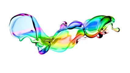 Splash of multi-colored transparent liquid. 3d illustration, 3d rendering.