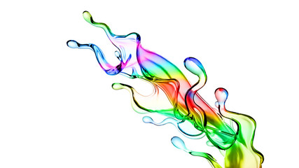Splash of multi-colored transparent liquid. 3d illustration, 3d rendering.