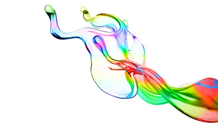 Splash of multi-colored transparent liquid. 3d illustration, 3d rendering.