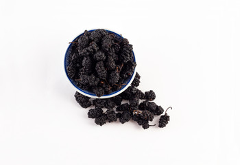 dried black berries group on white background