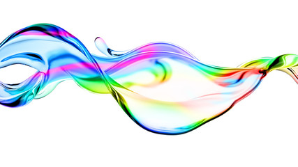 Splash of multi-colored transparent liquid. 3d illustration, 3d rendering.