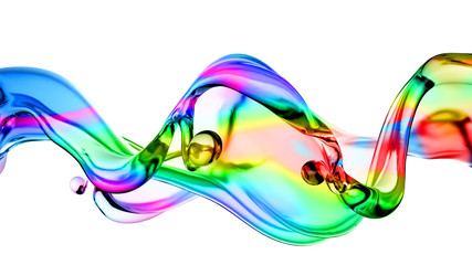 Splash of multi-colored transparent liquid. 3d illustration, 3d rendering.