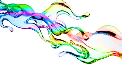 Splash of multi-colored transparent liquid. 3d illustration, 3d rendering.