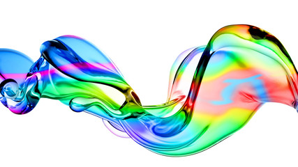 Splash of multi-colored transparent liquid. 3d illustration, 3d rendering.