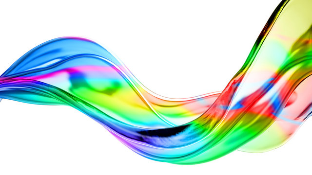 Splash of multi-colored transparent liquid. 3d illustration, 3d rendering. © Pierell
