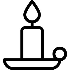 Burning candle placed in saucer isolated on white background