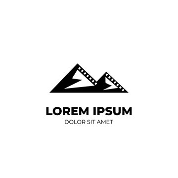 Mountain and film strip black and white logo template