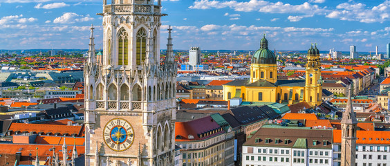 Munich skyline with  Marienplatz town hall - obrazy, fototapety, plakaty
