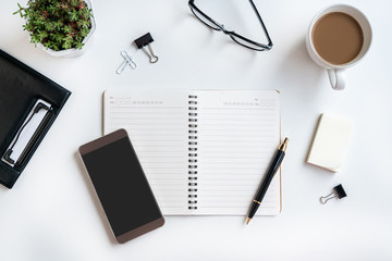 Flat lay Business workplace and objects.Copy space,top view