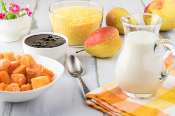 Organic polenta with milk and pumpkin.