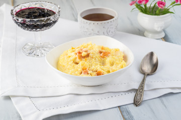 Organic polenta with milk and pumpkin.