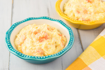 Organic polenta with milk and pumpkin.