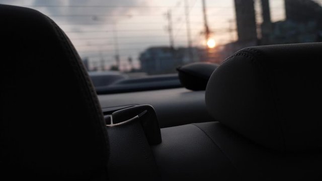 sunset view inside car driving on road trips travel
