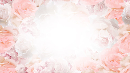 Web vector background 1920, 1080 px.Web background with beautiful roses . Pink color roses with bright center