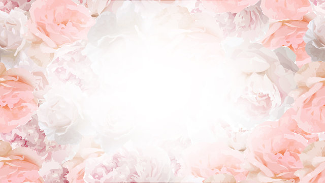 Web vector background 1920, 1080 px.Web background with beautiful roses . Pink color roses with bright center