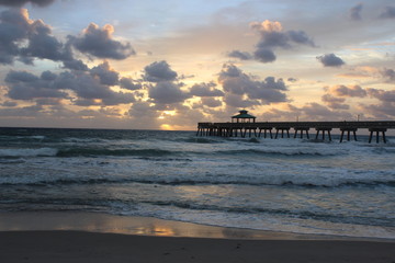 Sunrise by the pier at Deerfield Beach,  Florida.