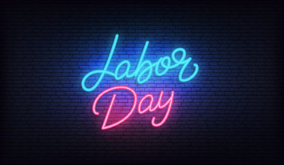 Labor Day neon. Glowing lettering sign for USA Labor Day celebration