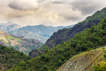 Naklejka premium Beautiful mountain landscape on sunny summer day. Montenegro, Albania, Dinaric Alps Balkan Peninsula. Сan be used for postcards, banners, posters, posters, flyers, cards