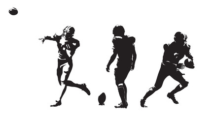 American football players, group of football players. Set of ink drawing illustrations. Isolated vector silhouettes © michalsanca