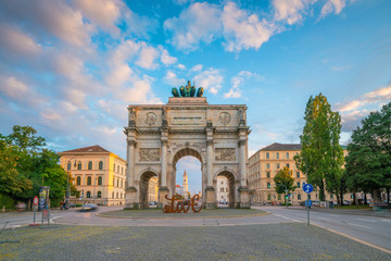 Fototapeta na wymiar Munich, Germany - August 28, 2016: Siegestor triumphal arch, Munich, Germany