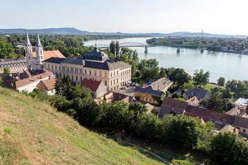Fototapeta na wymiar The view of the Danube river at Esztergom, Hungary on a hot summer day.