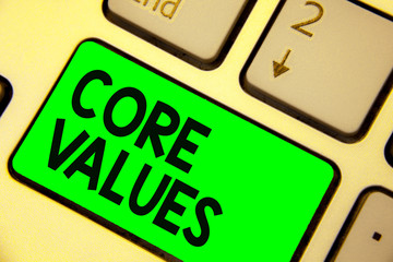 Conceptual hand writing showing Core Values. Business photo showcasing belief person or organization views as being importance Keyboard green key computer computing reflection document