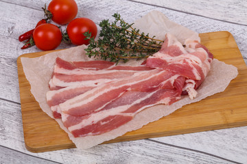 Raw bacon on the board
