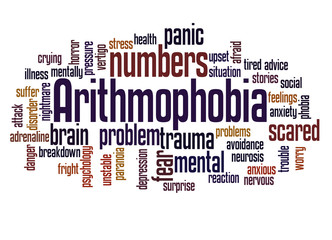 Arithmophobia fear of numbers word cloud concept