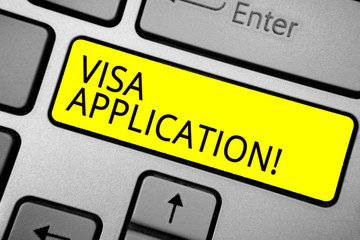 Handwriting text writing Visa Application. Concept meaning Form to ask permission travel or live in...