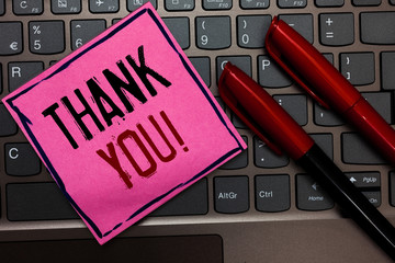 Writing note showing Thank You. Business photo showcasing replaying on something good or greetings...