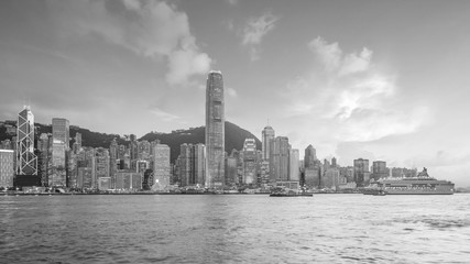 Panoramic view of Victoria Harbor and Hong Kong skyline