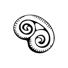 Black and white pretzel with sesame seed silhouette. German comfort food pastry. Oktoberfest festival themed vector illustration for icon, sticker, badge, certificate or ad banner