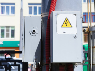 Switchboard high voltage on a street,  for city electric networks